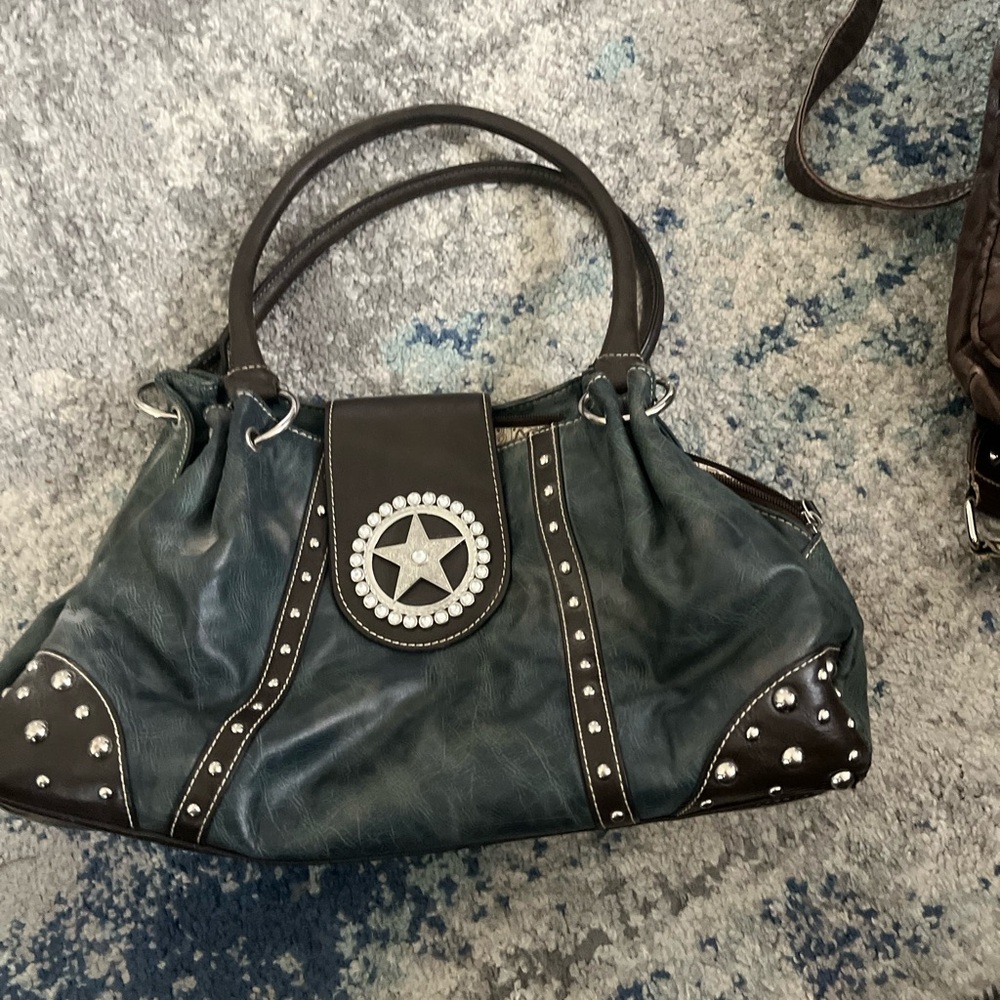 Studded Green and Black Women's Bag